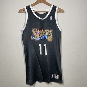 Vintage Don Alleson Athletic NBA Sixers Black No Name Sleeveless Jersey Size S